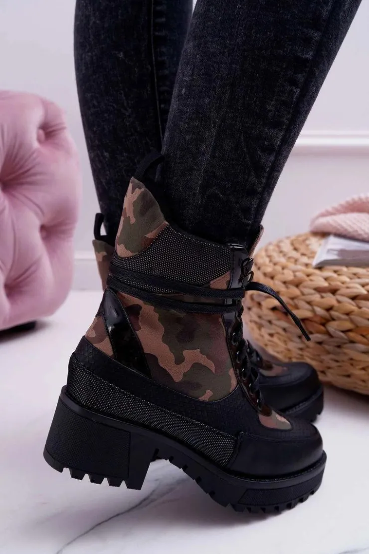 Boto Botki Sznurowane|Botki Zimowe Damskie*Damskie Botki Wysokie Czarne Moro Trapery Nemtere