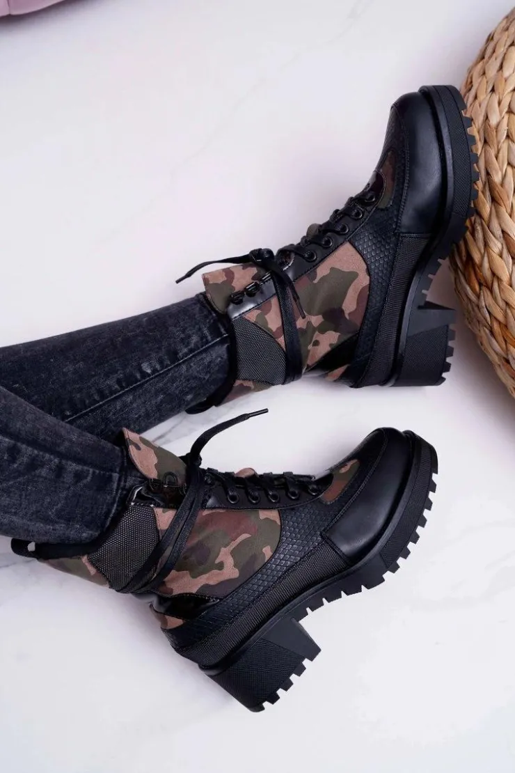 Boto Botki Sznurowane|Botki Zimowe Damskie*Damskie Botki Wysokie Czarne Moro Trapery Nemtere