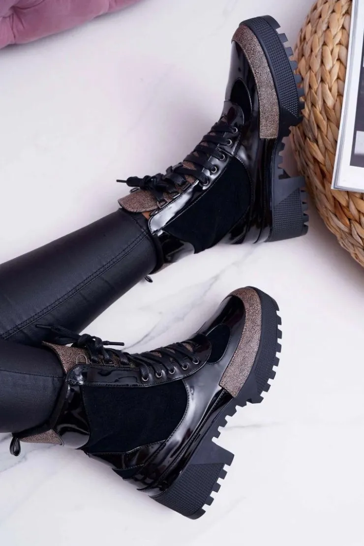 Boto Botki Sznurowane|Botki Płaskie*Damskie Botki Wysokie Czarne Trapery Havok