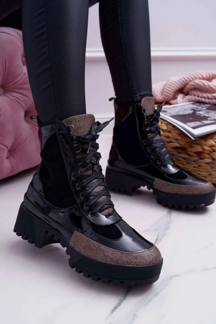 Boto Botki Sznurowane|Botki Płaskie*Damskie Botki Wysokie Czarne Trapery Havok