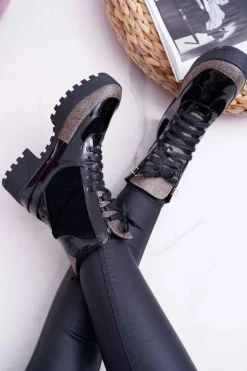 Boto Botki Sznurowane|Botki Płaskie*Damskie Botki Wysokie Czarne Trapery Havok