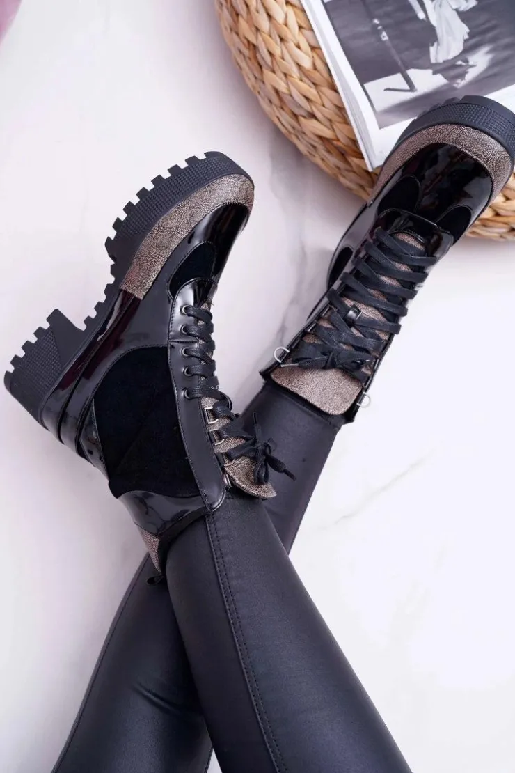 Boto Botki Sznurowane|Botki Płaskie*Damskie Botki Wysokie Czarne Trapery Havok