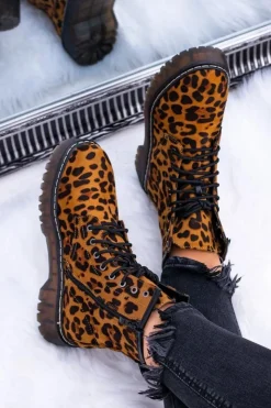 Damskie Boto Damskie Botki Wysokie Trapery W Panterkę Grande
