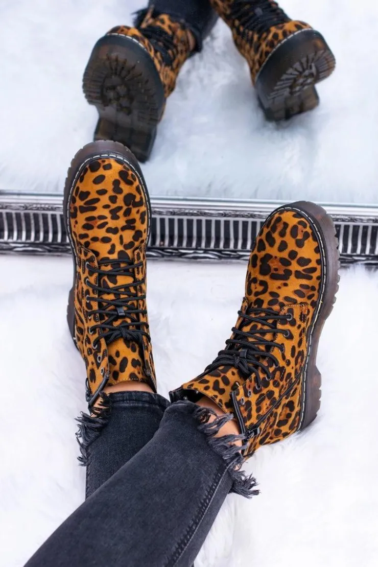 Damskie Boto Damskie Botki Wysokie Trapery W Panterkę Grande