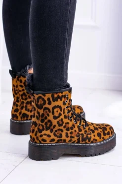 Damskie Boto Damskie Botki Wysokie Trapery W Panterkę Grande