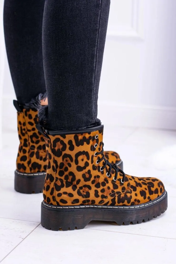 Damskie Boto Damskie Botki Wysokie Trapery W Panterkę Grande