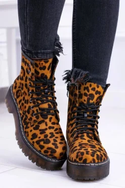 Damskie Boto Damskie Botki Wysokie Trapery W Panterkę Grande
