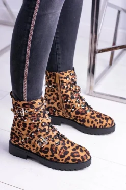 Clearance Boto Damskie Botki Wysokie Trapery W Panterkę Albere