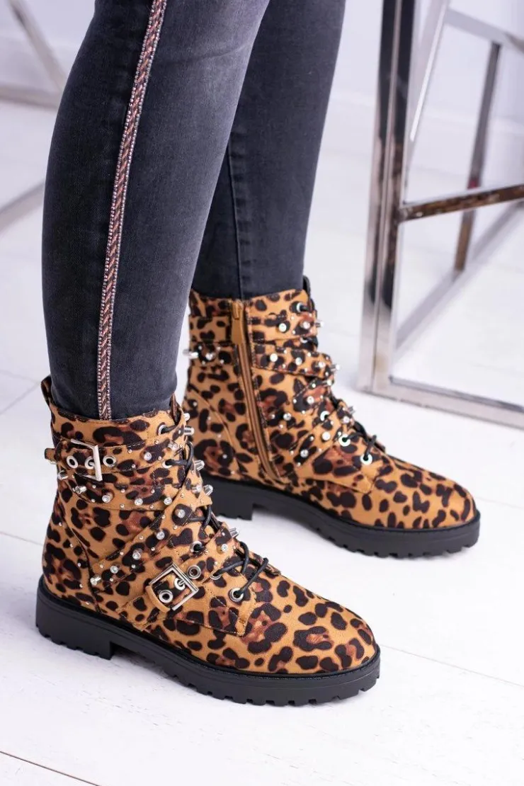 Clearance Boto Damskie Botki Wysokie Trapery W Panterkę Albere