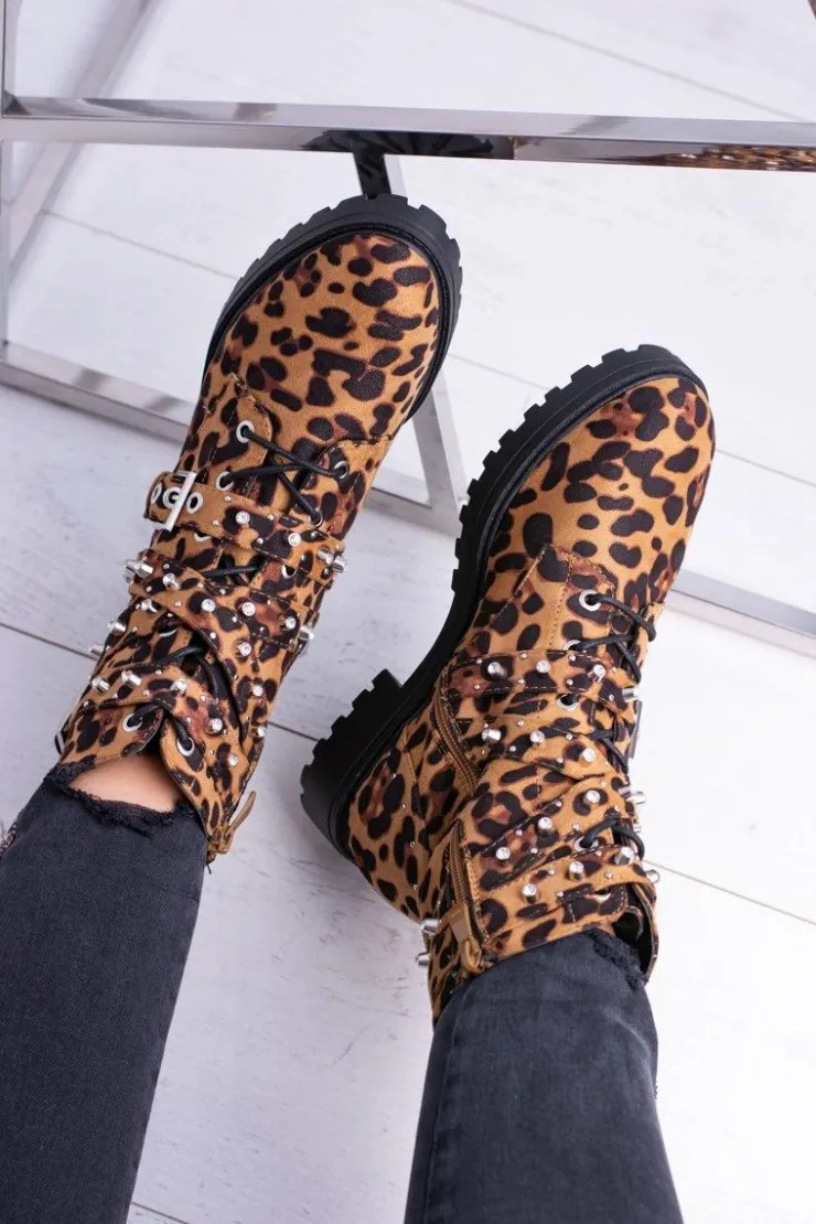 Clearance Boto Damskie Botki Wysokie Trapery W Panterkę Albere