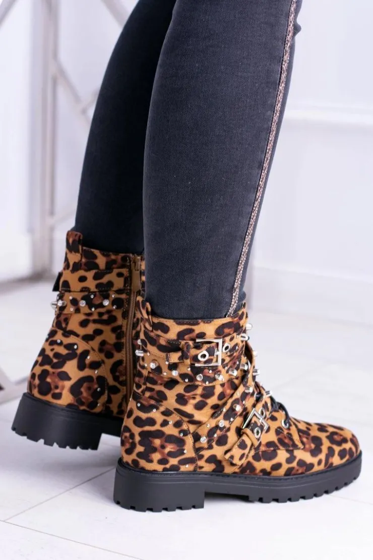 Clearance Boto Damskie Botki Wysokie Trapery W Panterkę Albere