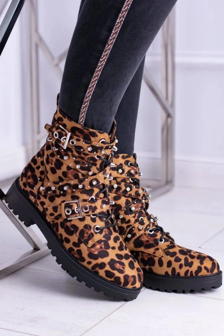 Clearance Boto Damskie Botki Wysokie Trapery W Panterkę Albere