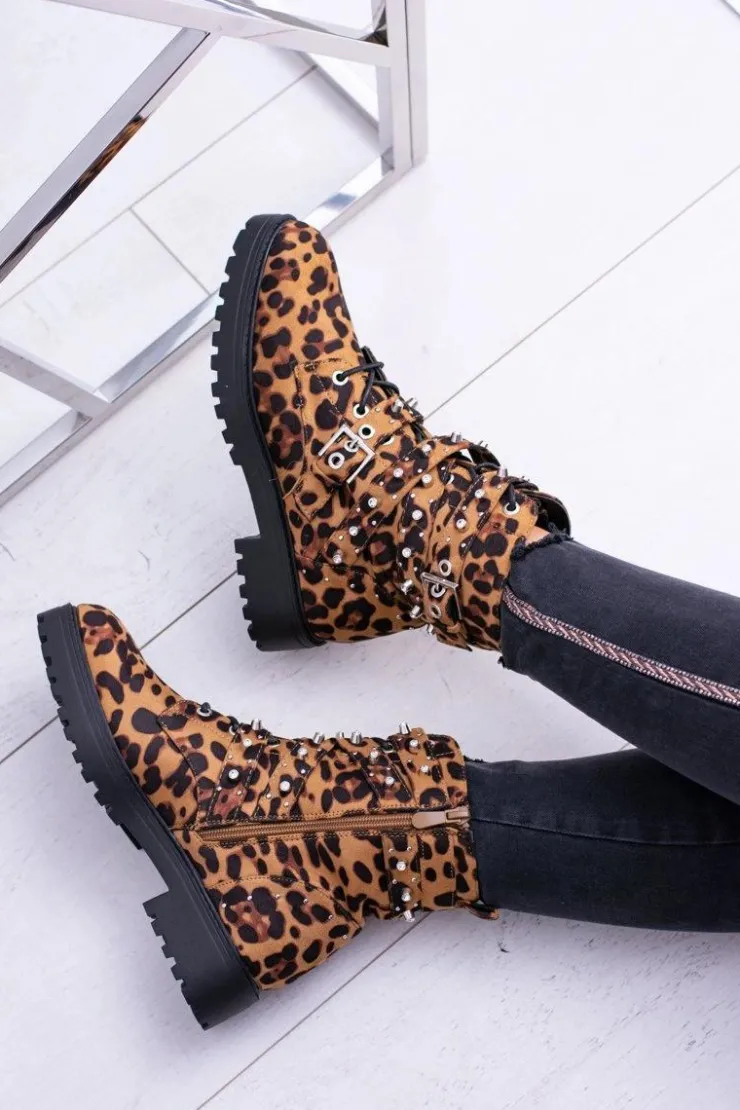 Clearance Boto Damskie Botki Wysokie Trapery W Panterkę Albere