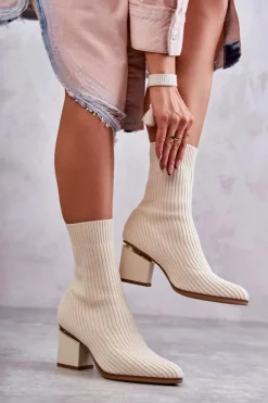 Boto Botki Wiosenne|Botki Na Słupku*Damskie Botki Z Elastyczną Skarpetą Beżowe Carmon