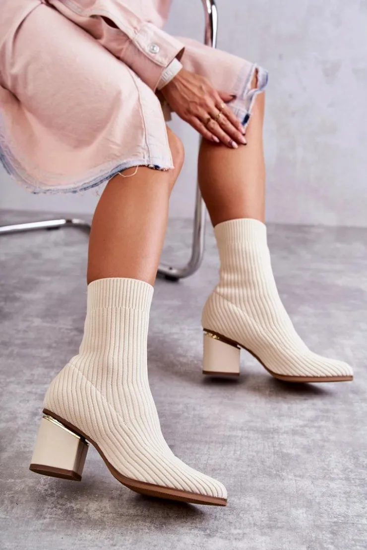 Boto Botki Wiosenne|Botki Na Słupku*Damskie Botki Z Elastyczną Skarpetą Beżowe Carmon