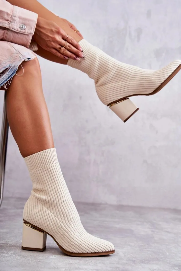 Boto Botki Wiosenne|Botki Na Słupku*Damskie Botki Z Elastyczną Skarpetą Beżowe Carmon