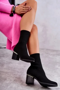 Damskie Boto Damskie Botki Z Elastyczną Skarpetą Czarne Carmon