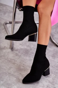 Damskie Boto Damskie Botki Z Elastyczną Skarpetą Czarne Carmon