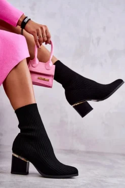 Damskie Boto Damskie Botki Z Elastyczną Skarpetą Czarne Carmon