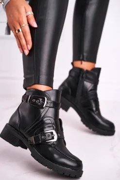 Best Boto Damskie Botki Z Klamrami Ocieplane Skadi Czarne