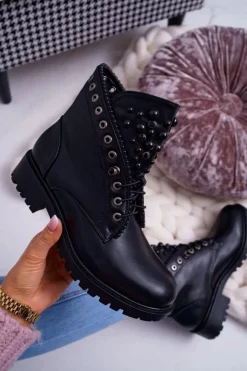 New Boto Damskie Botki Z Perełkami Ciepłe Czarne Memer