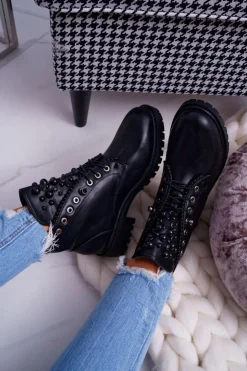 New Boto Damskie Botki Z Perełkami Ciepłe Czarne Memer