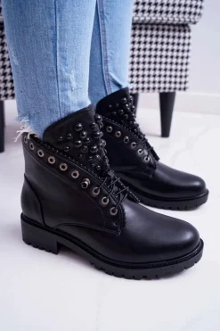 New Boto Damskie Botki Z Perełkami Ciepłe Czarne Memer