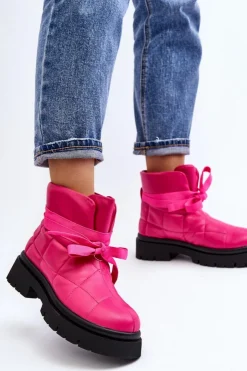 Damskie Boto Damskie Botki Z Pikowaniem I Wiązaniem Różowe Bizzanti