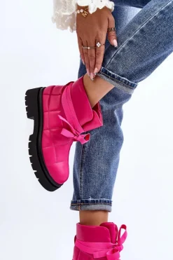 Damskie Boto Damskie Botki Z Pikowaniem I Wiązaniem Różowe Bizzanti