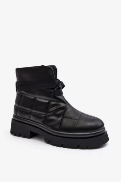 Boto Brązowe I Beżowe Botki|Botki Płaskie*Damskie Botki Z Pikowaniem I Wiązaniem Czarne Bizzanti