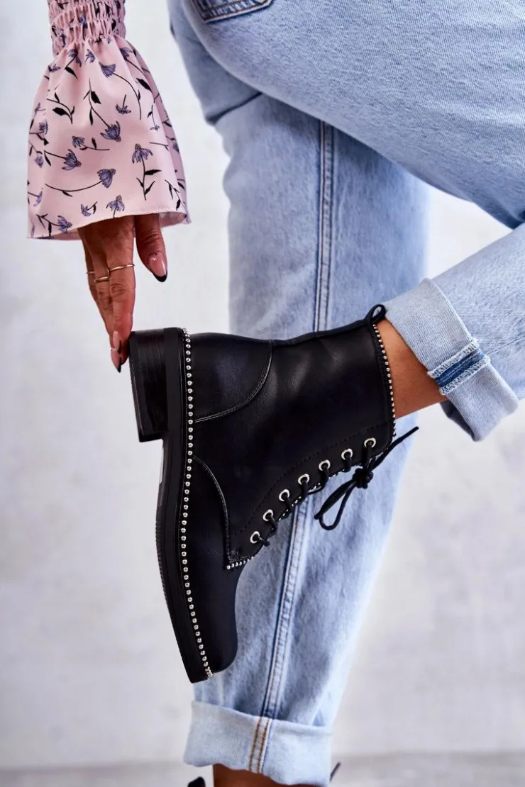 Damskie Boto Damskie Botki Z Ćwiekami Czarne Rostill