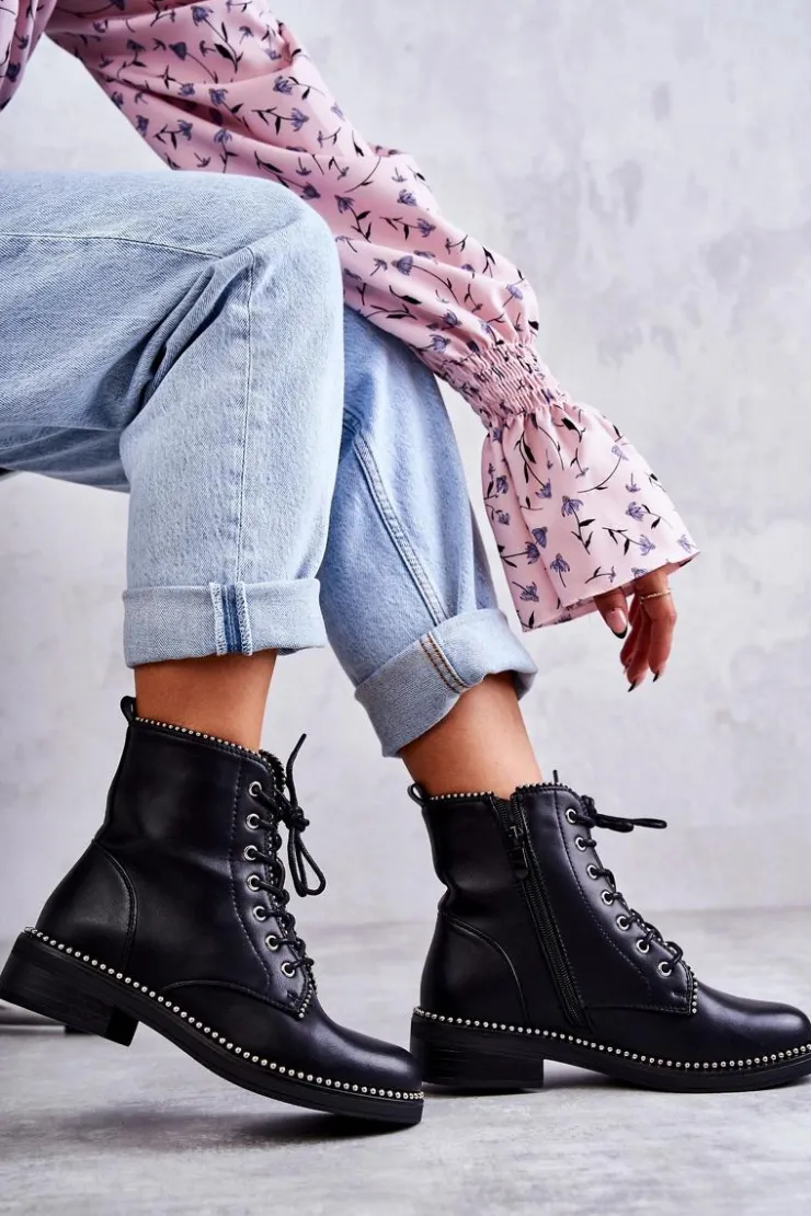 Damskie Boto Damskie Botki Z Ćwiekami Czarne Rostill