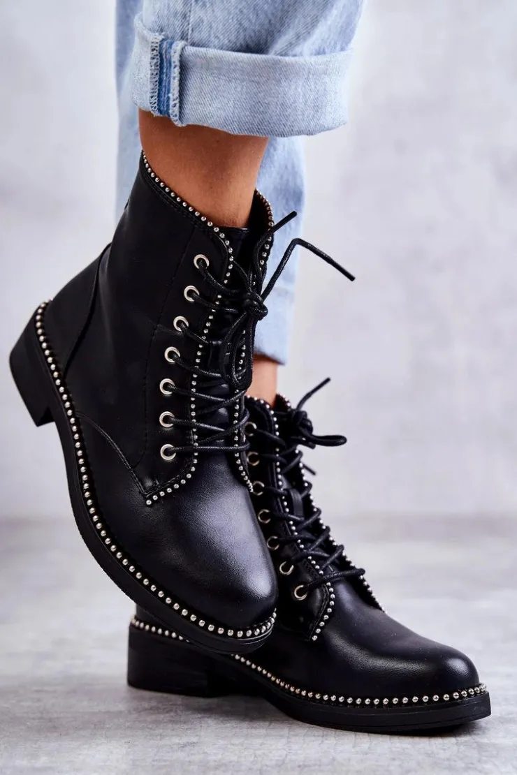 Damskie Boto Damskie Botki Z Ćwiekami Czarne Rostill