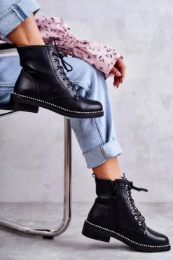 Damskie Boto Damskie Botki Z Ćwiekami Czarne Rostill