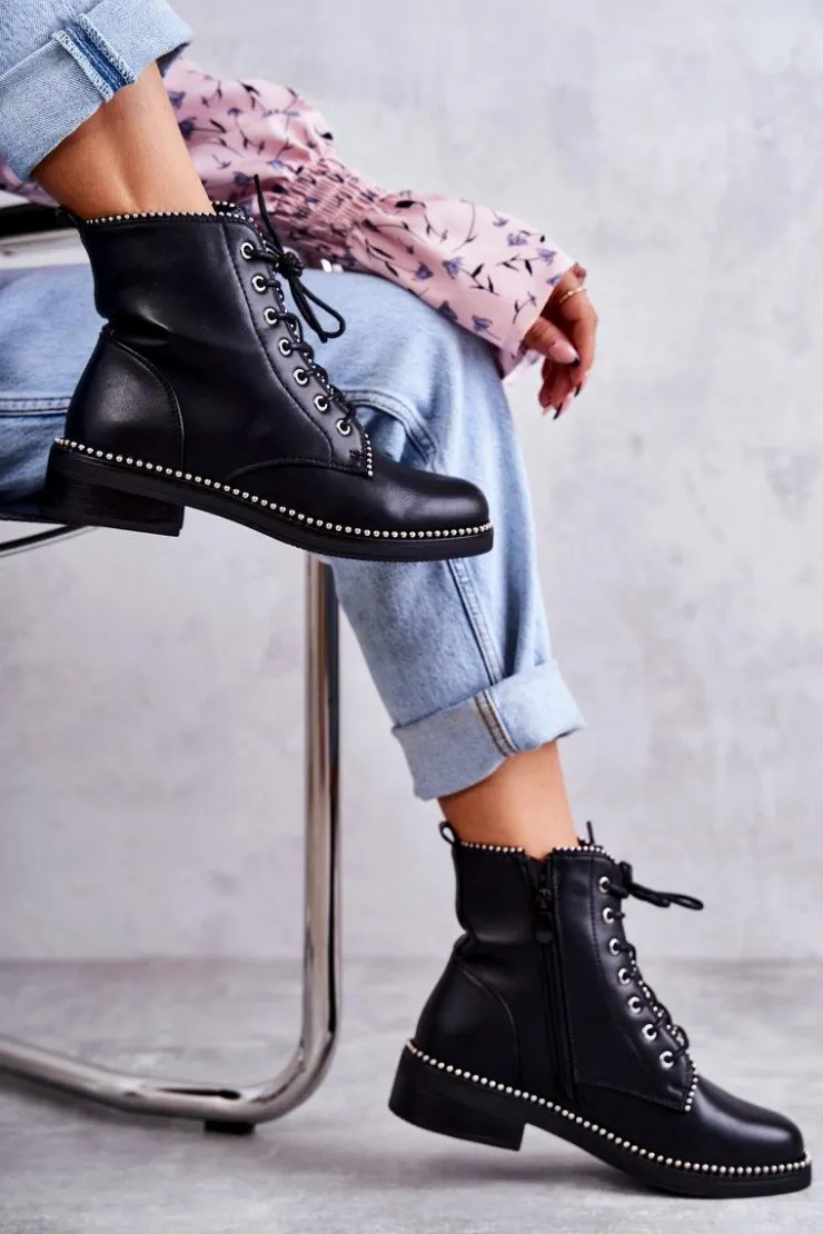 Damskie Boto Damskie Botki Z Ćwiekami Czarne Rostill