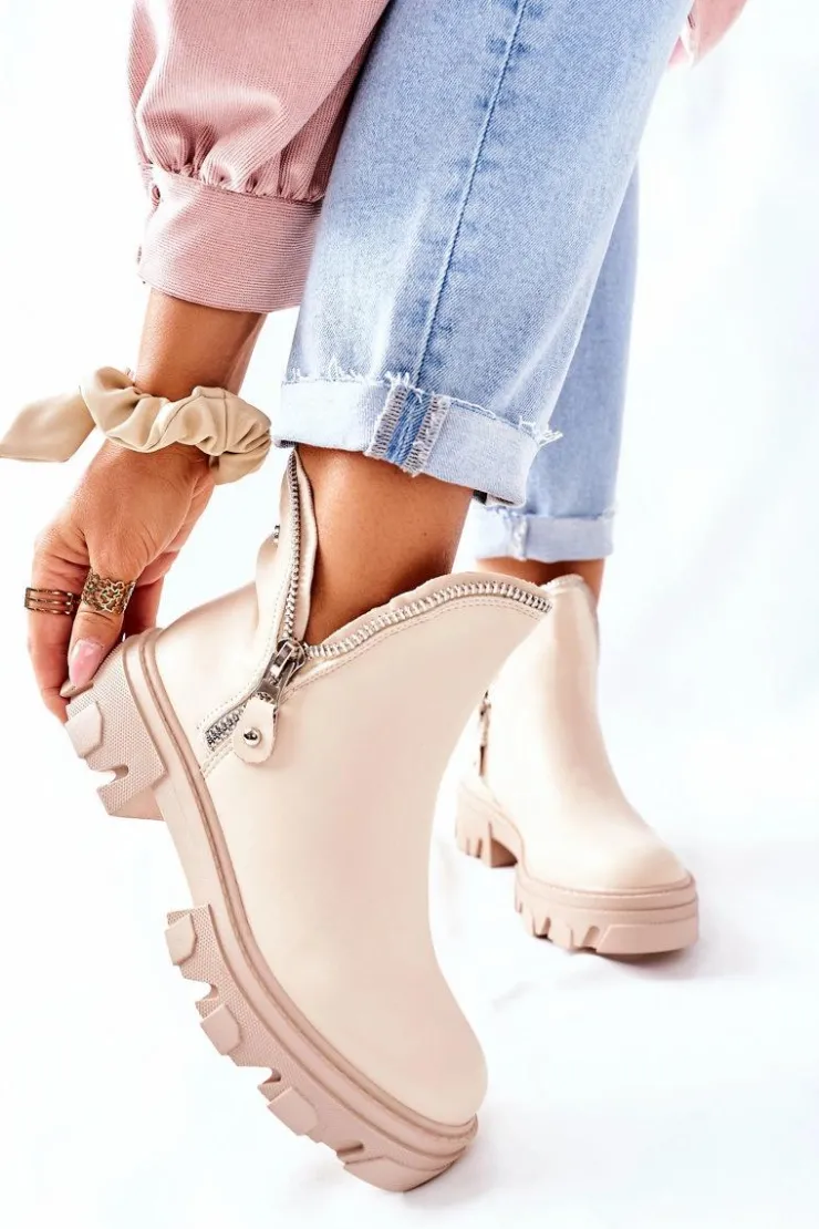 Sale Boto Damskie Botki Z Wycięciami Beżowe Rhythm