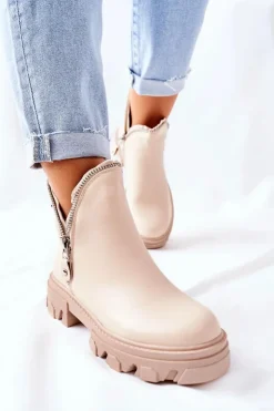 Sale Boto Damskie Botki Z Wycięciami Beżowe Rhythm