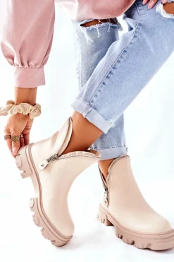 Sale Boto Damskie Botki Z Wycięciami Beżowe Rhythm