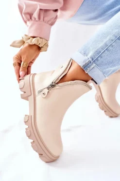 Sale Boto Damskie Botki Z Wycięciami Beżowe Rhythm