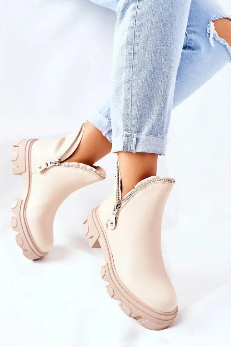 Sale Boto Damskie Botki Z Wycięciami Beżowe Rhythm