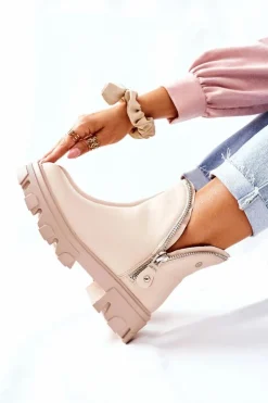 Sale Boto Damskie Botki Z Wycięciami Beżowe Rhythm