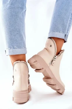 Sale Boto Damskie Botki Z Wycięciami Beżowe Rhythm