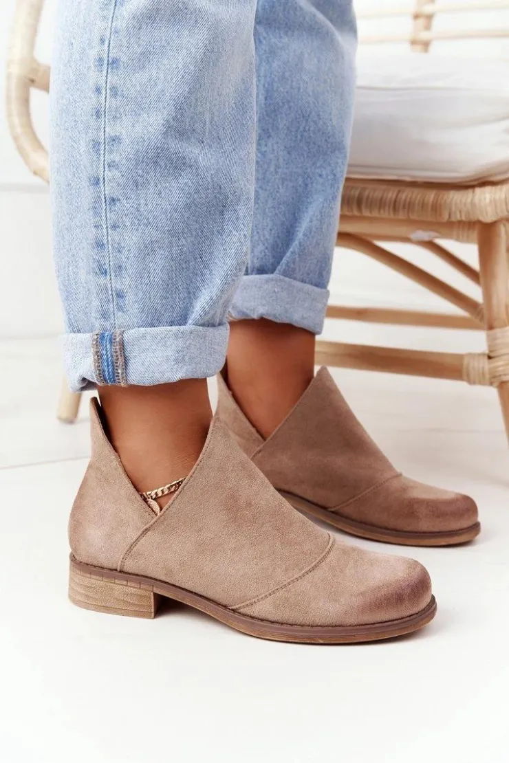 Online Boto Damskie Botki Z Wycięciami Beżowe Hillary