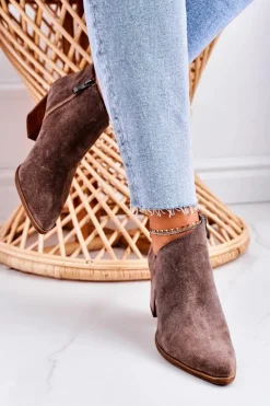 Damskie Boto Damskie Botki Z Wycięciem Na Słupku Zamszowe Brązowe Lawrence