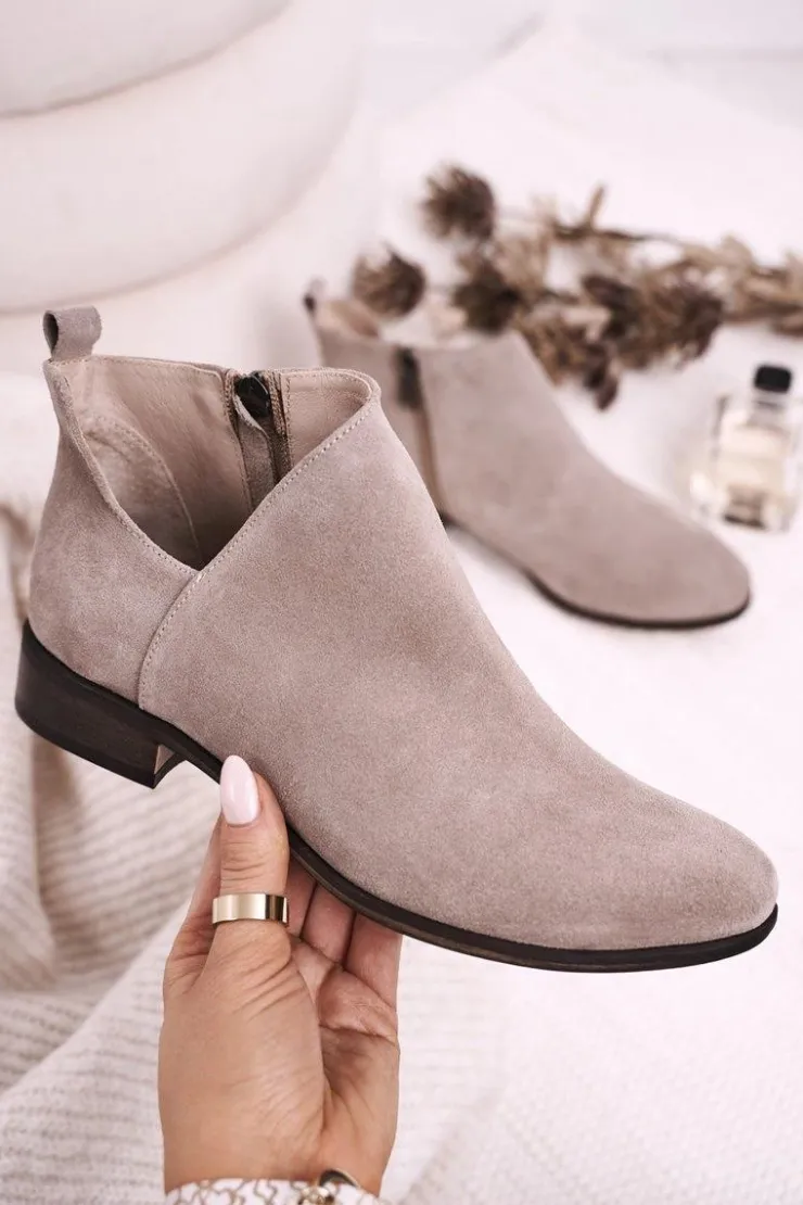 Discount Boto Damskie Botki Z Wycięciem Zamszowe Cappuccino Clarence