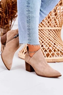 Boto Botki Wiosenne|Botki Na Słupku*Damskie Botki Z Wycięciem Na Słupku Zamszowe Beżowe Lawrence