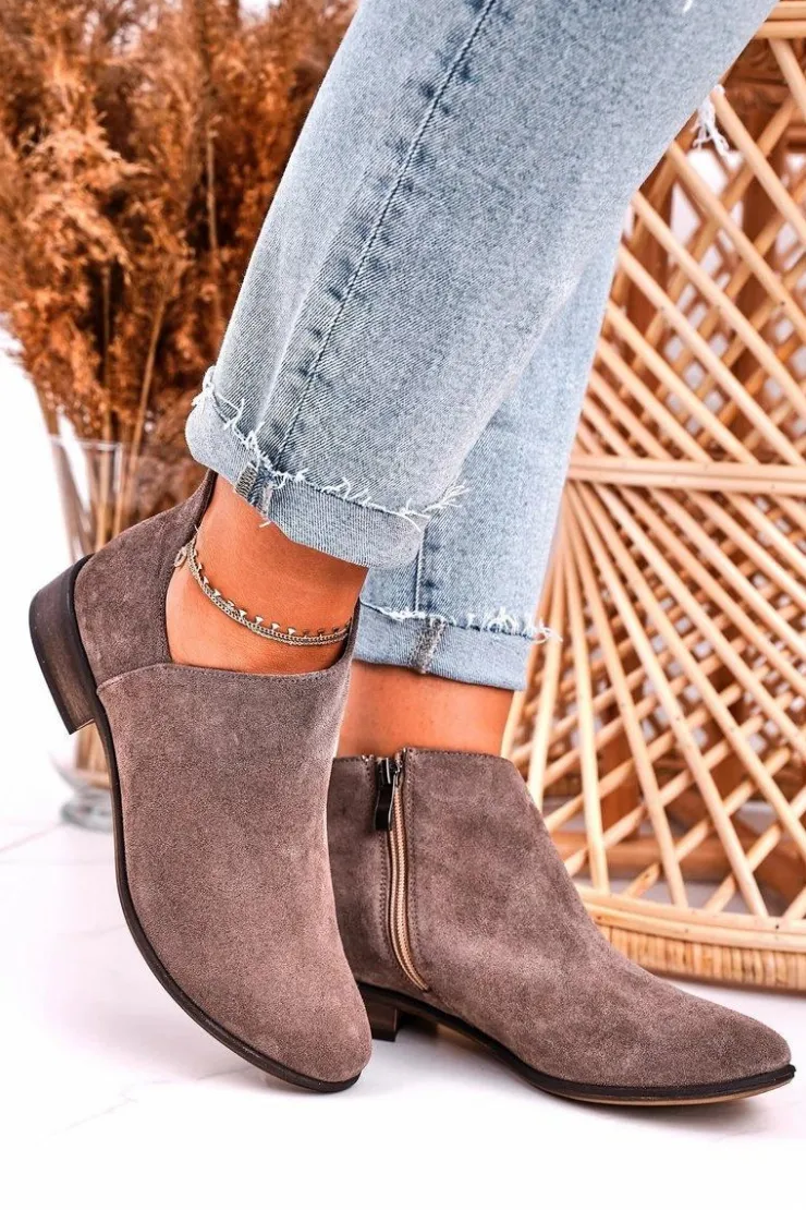 Damskie Boto Damskie Botki Z Wycięciem Zamszowe Brązowe Clarence