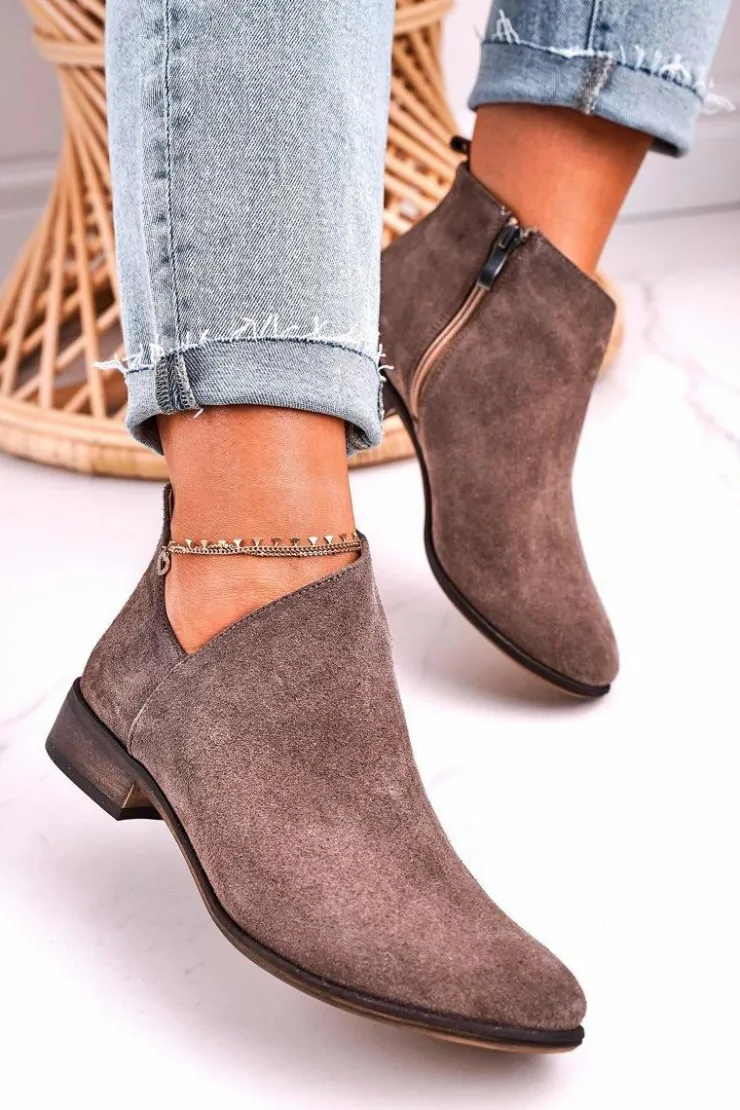 Damskie Boto Damskie Botki Z Wycięciem Zamszowe Brązowe Clarence