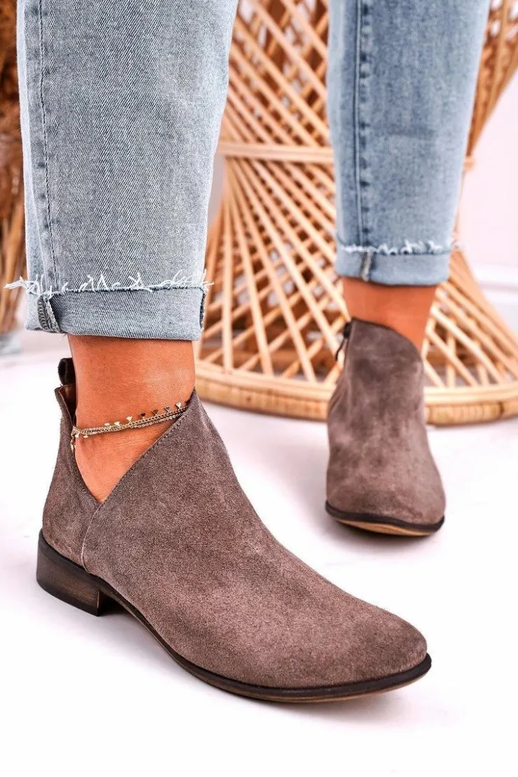 Damskie Boto Damskie Botki Z Wycięciem Zamszowe Brązowe Clarence