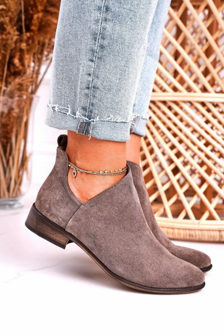 Damskie Boto Damskie Botki Z Wycięciem Zamszowe Brązowe Clarence